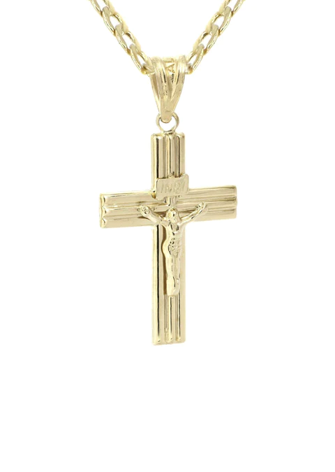 Mens 10K Gold Crucifix Cross Necklace
