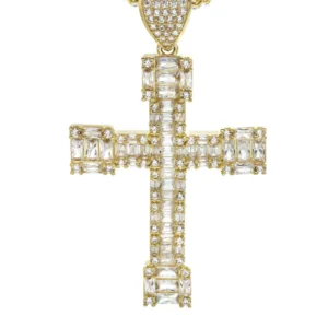 10K Yellow Gold Baguette Cross Necklace | Appx. 15.6 Grams