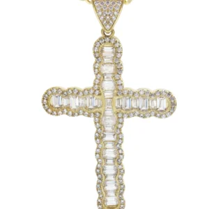 10K Yellow Gold Baguette Cross Necklace | Appx. 15.6 Grams