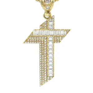 10K Yellow Gold Baguette Cross Necklace | Appx. 15 Grams