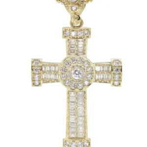 10K Yellow Gold Baguette Cross Necklace | Appx. 16.2 Grams