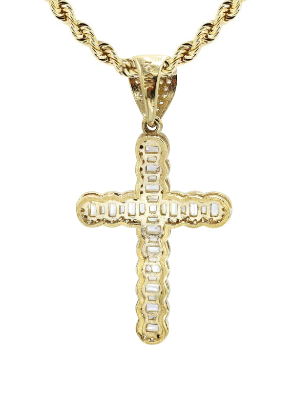 10K Yellow Gold Baguette Cross Necklace 3