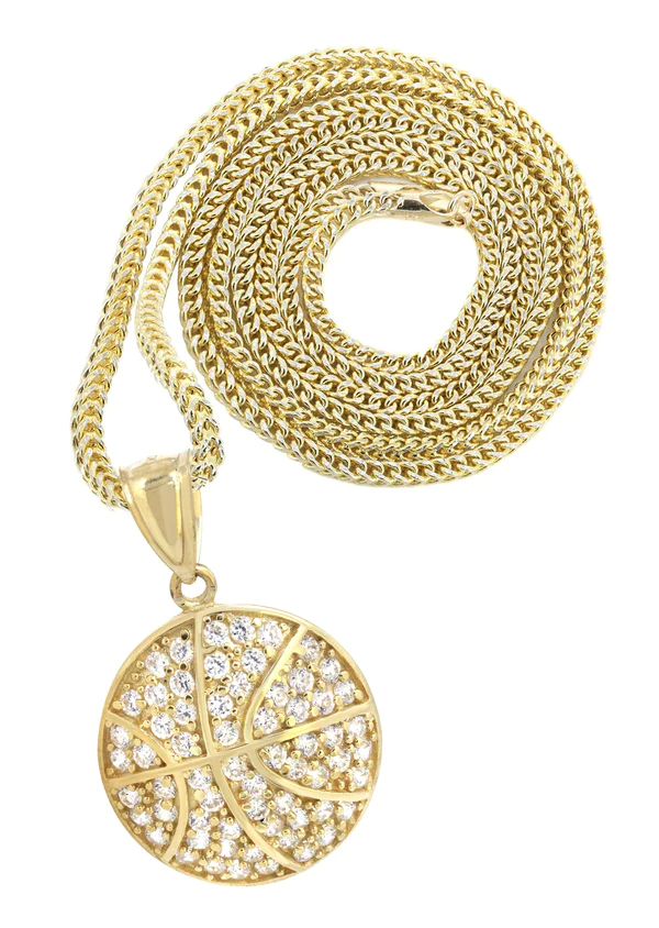 10K Yellow Gold Basketball Necklace 1