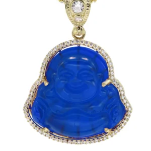 10K Yellow Gold Blue Buddha Necklace | Appx. 21.6 Grams