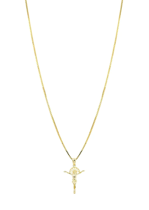 10K Yellow Gold Box Gold Crusifix Necklace_5