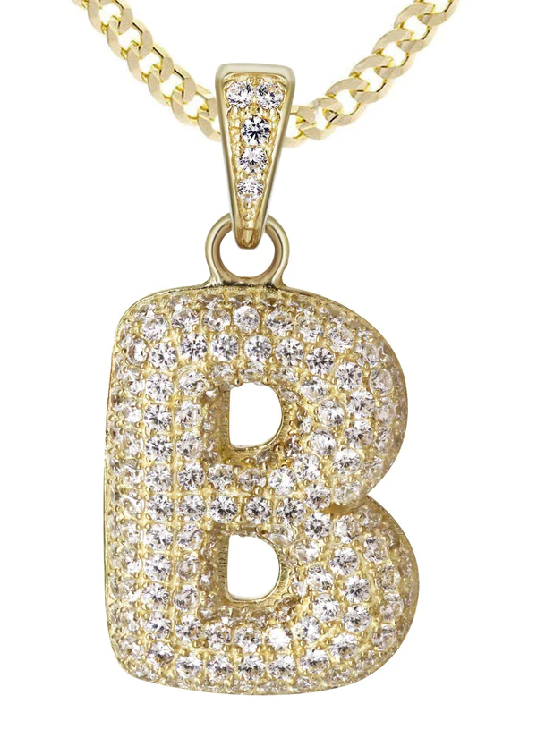 10K Yellow Gold Bubble Letter B CZ Necklace 2