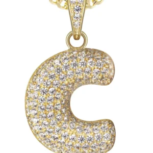 10K Yellow Gold Bubble Letter “C” CZ Necklace | Appx. 13.1 Grams