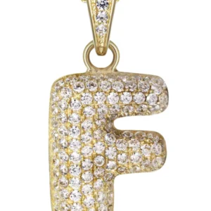 10K Yellow Gold Bubble Letter “F” CZ Necklace | Appx. 12.9 Grams