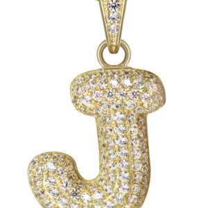 10K Yellow Gold Bubble Letter “J” CZ Necklace | Appx. 12.9 Grams