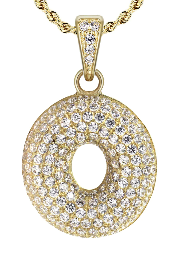 10K Yellow Gold Bubble Letter O CZ Necklace 2