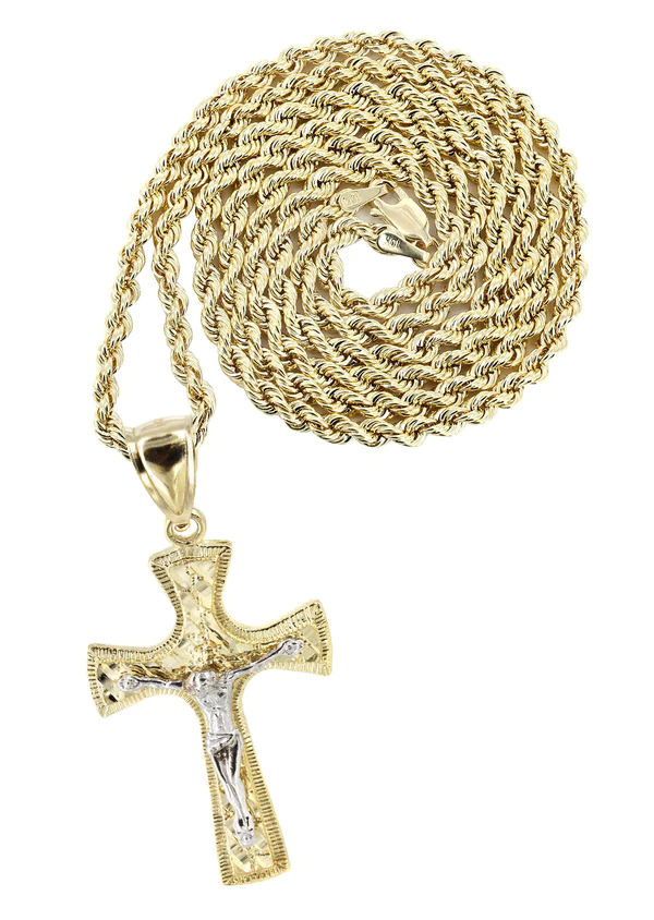 10K Yellow Gold Cross Crucifix Necklace 1