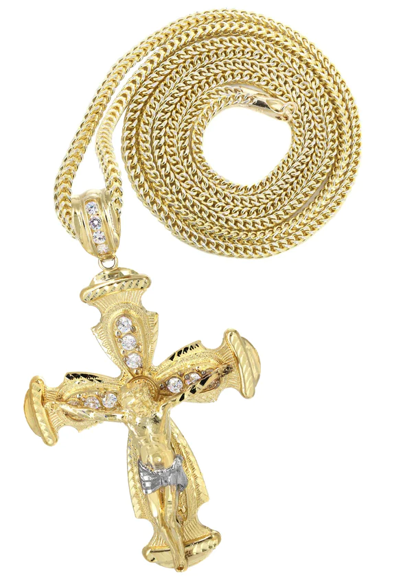 10K Yellow Gold Cross Crucifix Necklace 1