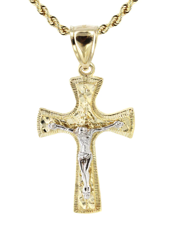 10K Yellow Gold Cross Crucifix Necklace 2