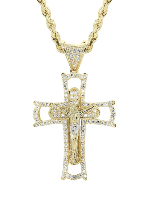 10K Yellow Gold Cross Crucifix Necklace 2