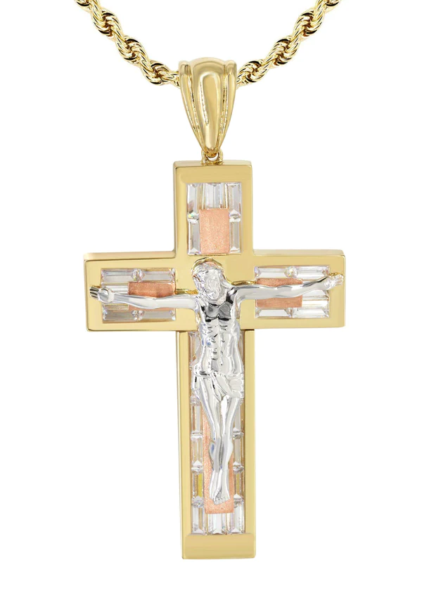 10K Yellow Gold Cross Crucifix Necklace 2