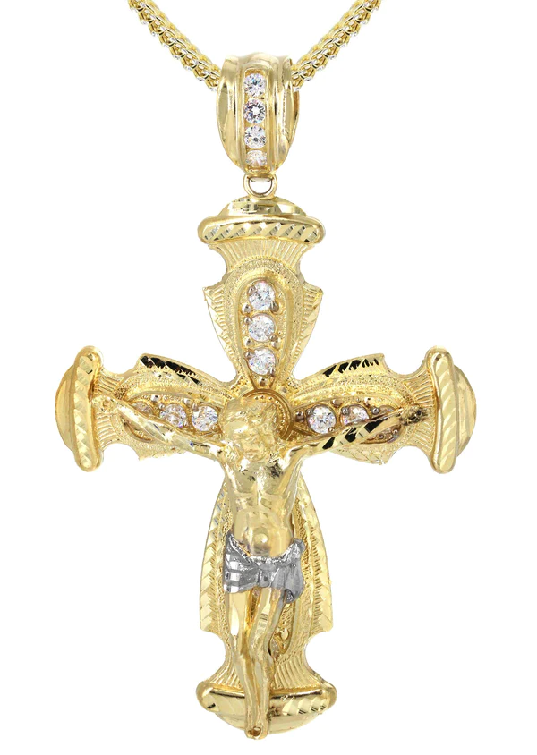 10K Yellow Gold Cross Crucifix Necklace 2