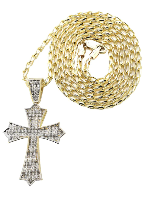 10K Yellow Gold Fancy Link Gold Cross Necklace_1