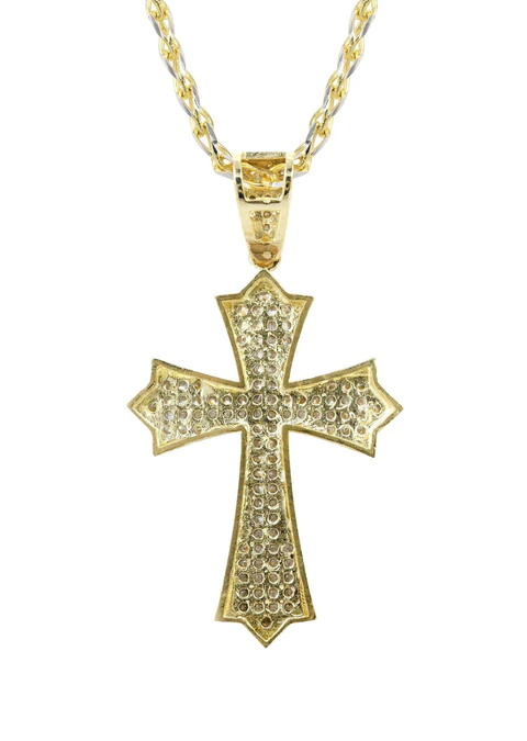 10K Yellow Gold Fancy Link Gold Cross Necklace_3