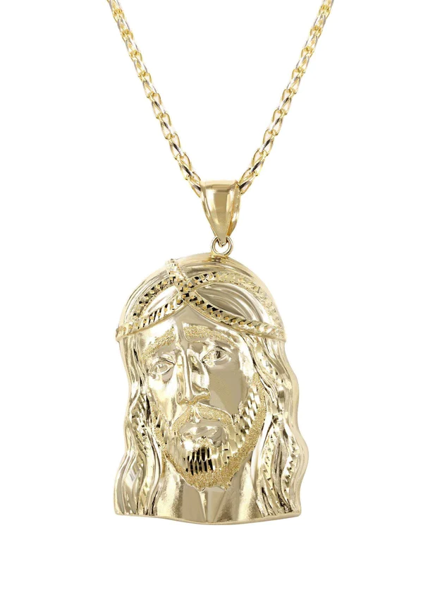 10K Yellow Gold Fancy Link Jesus Piece Chain 2