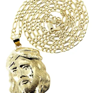 10K Yellow Gold Figaro Jesus Piece Chain | Appx. 9.6 Grams