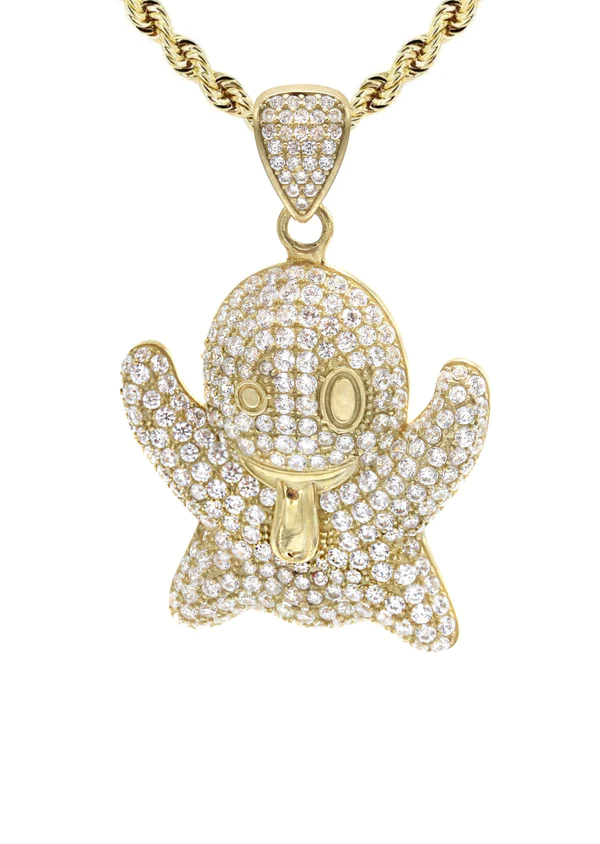 10K Yellow Gold Ghost Emoticon Necklace 2