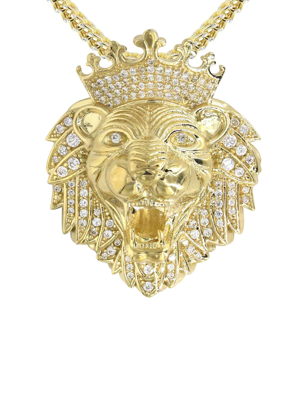 10K Yellow Gold Lion Head Necklace 2