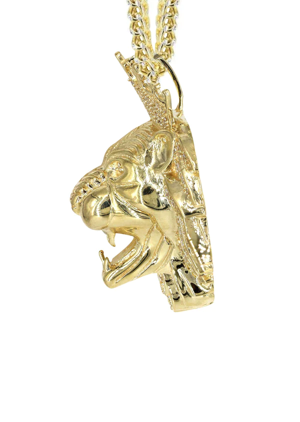 10K Yellow Gold Lion Head Necklace 4