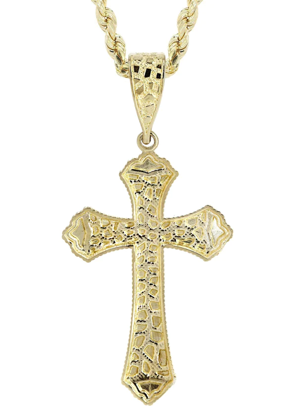 10K Yellow Gold Nugget Cross Necklace 3