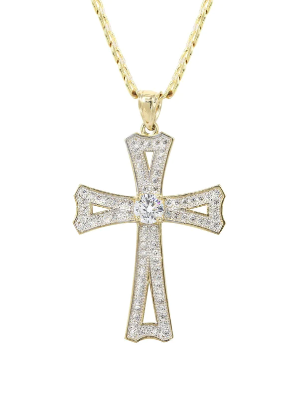 10K Yellow Gold Pave Cross Necklace 2