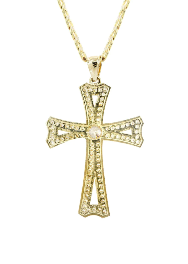 10K Yellow Gold Pave Cross Necklace 3