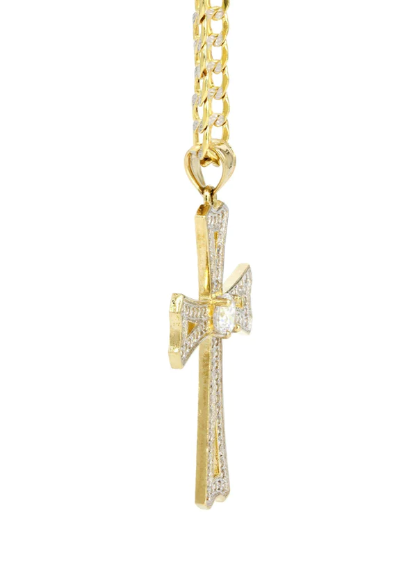 10K Yellow Gold Pave Cross Necklace 4