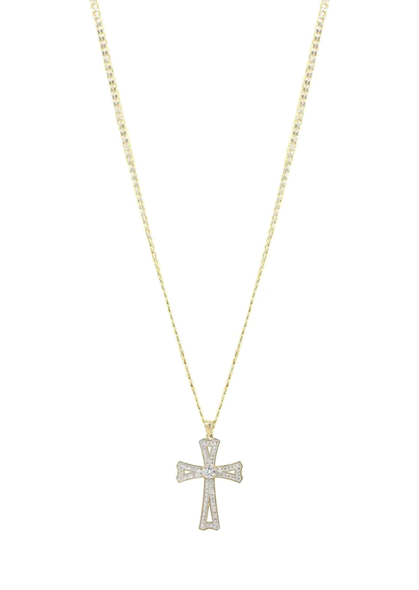 10K Yellow Gold Pave Cross Necklace 5