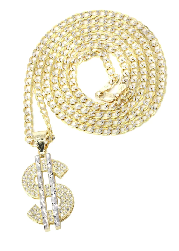 10K Yellow Gold Pave & Cz Dollar Pedant 1