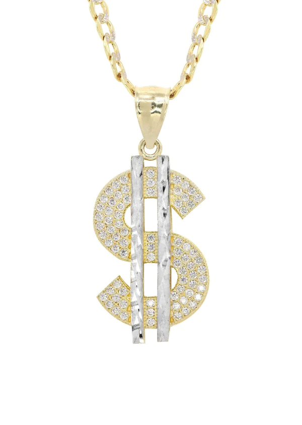 10K Yellow Gold Pave & Cz Dollar Pedant 2