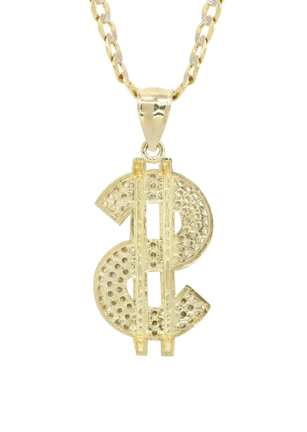 10K Yellow Gold Pave & Cz Dollar Pedant 3