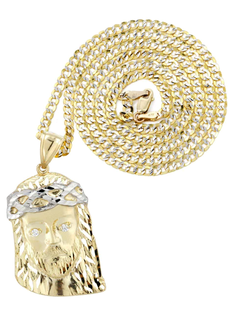 10K Yellow Gold Pave Jesus Piece Chain 1