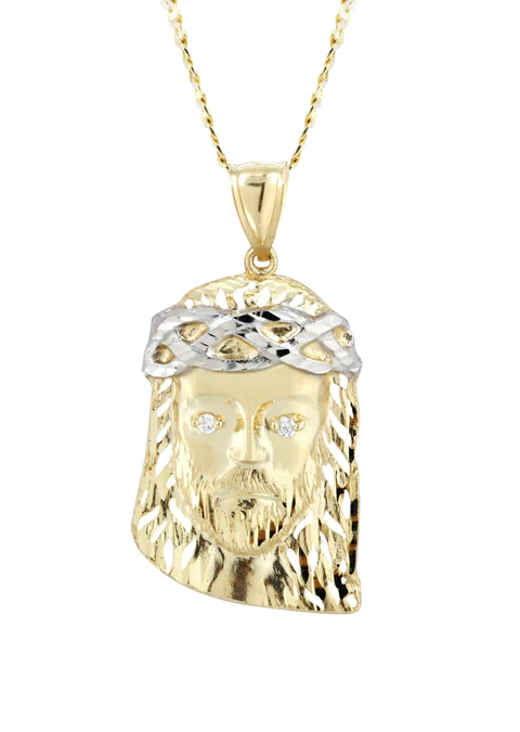 10K Yellow Gold Pave Jesus Piece Chain 2