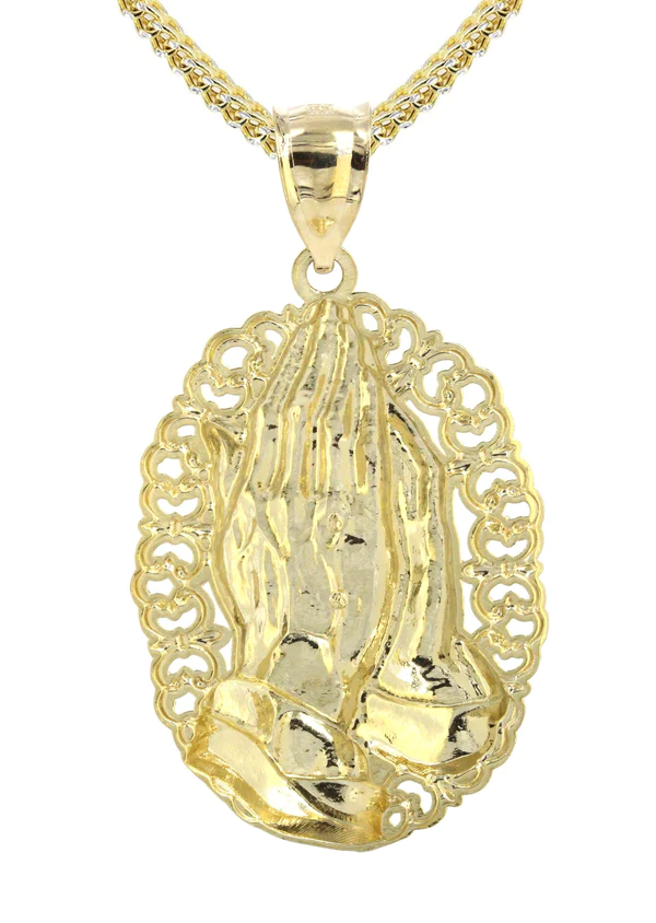 10K Yellow Gold Praying Hands Necklace 3