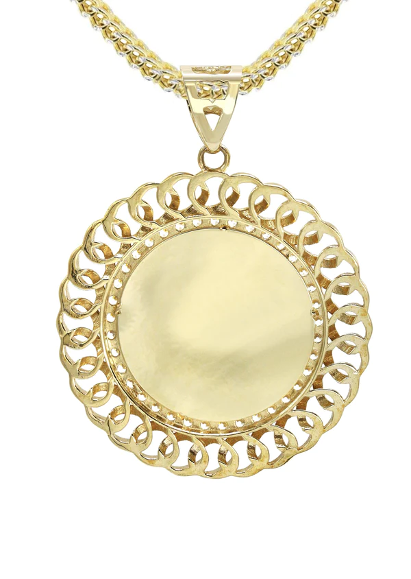 10K Yellow Gold Round Curb Picture Necklace 3