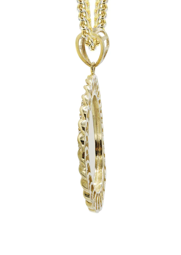 10K Yellow Gold Round Curb Picture Necklace 4