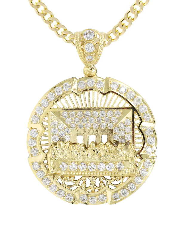 10K Yellow Gold Round Cz Last Supper Necklace 2