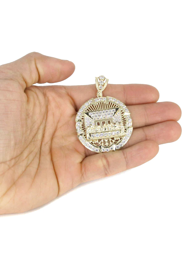 10K Yellow Gold Round Cz Last Supper Necklace 5