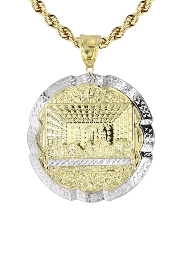 10K Yellow Gold Round Last Supper Necklace 2