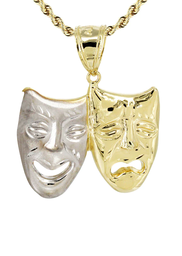 10K Yellow Gold Theater Masks Necklace 2