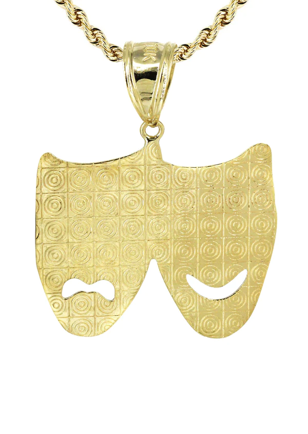 10K Yellow Gold Theater Masks Necklace 3