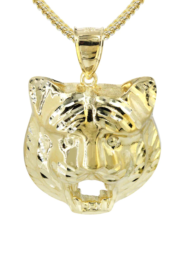 10K Yellow Gold Tiger Head Necklace 2