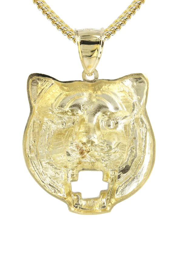 10K Yellow Gold Tiger Head Necklace 3