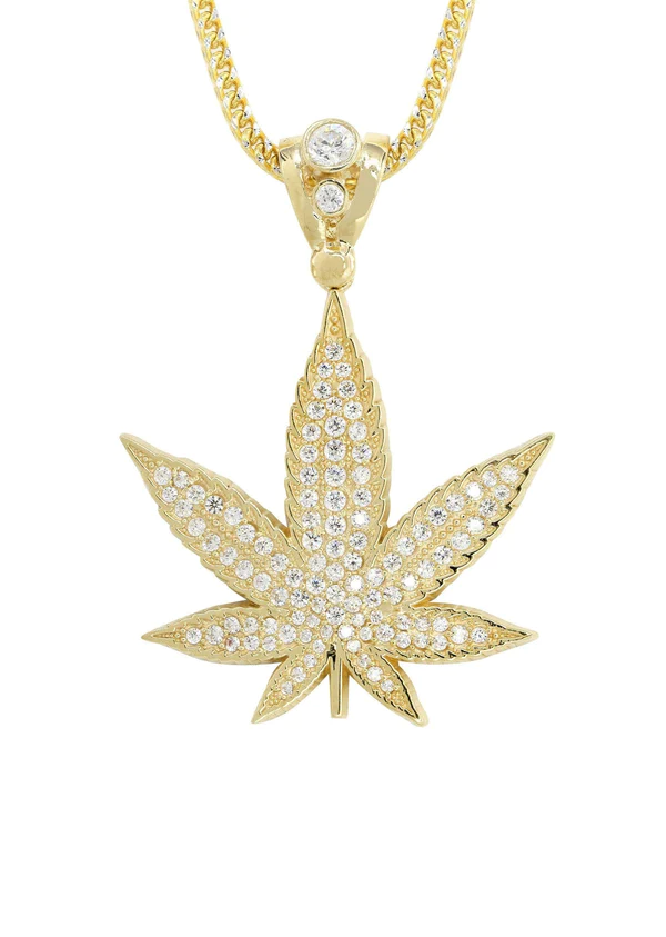 10K Yellow Gold Weed Necklace 2