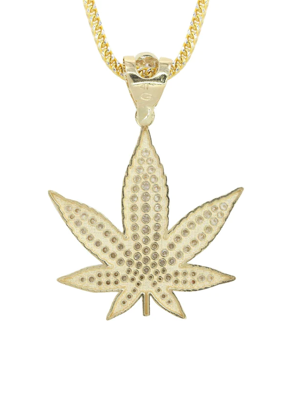 10K Yellow Gold Weed Necklace 3