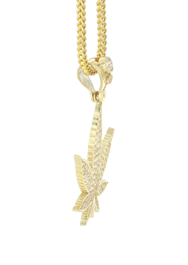 10K Yellow Gold Weed Necklace 4